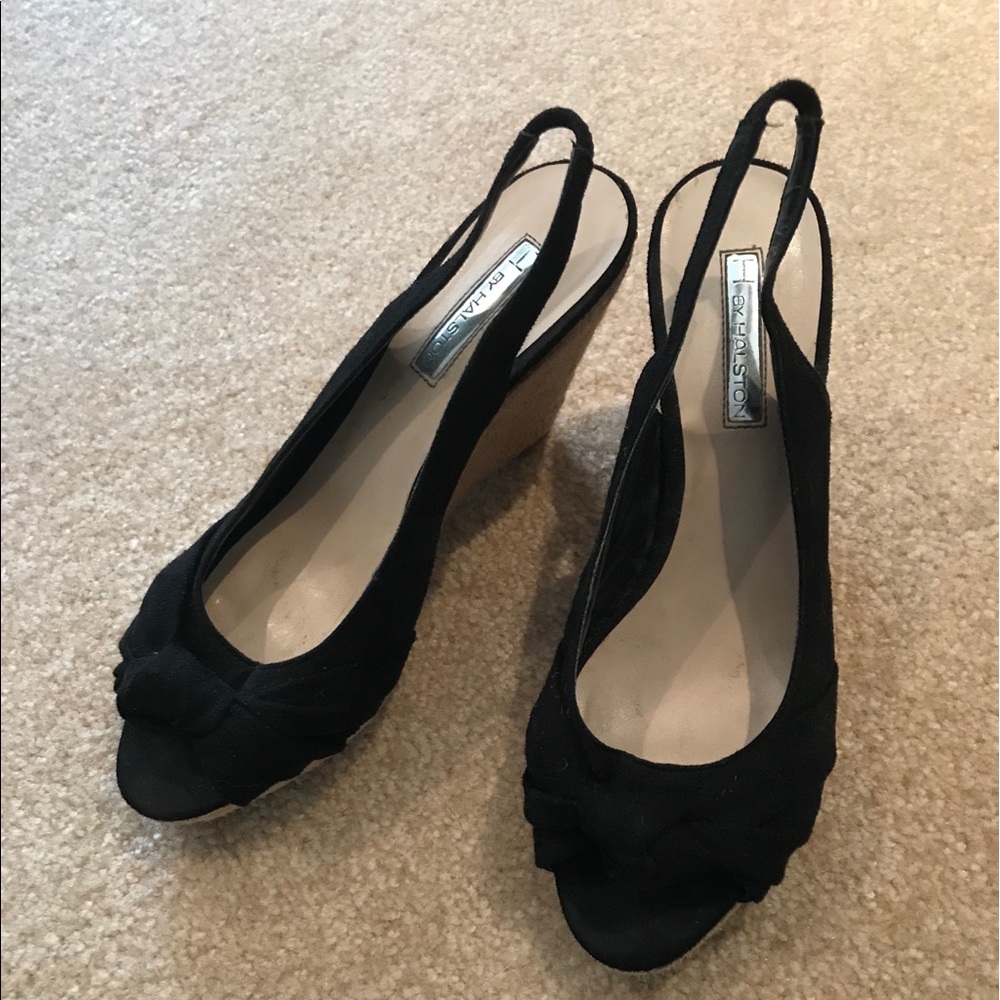 Gently worn black wedge heels